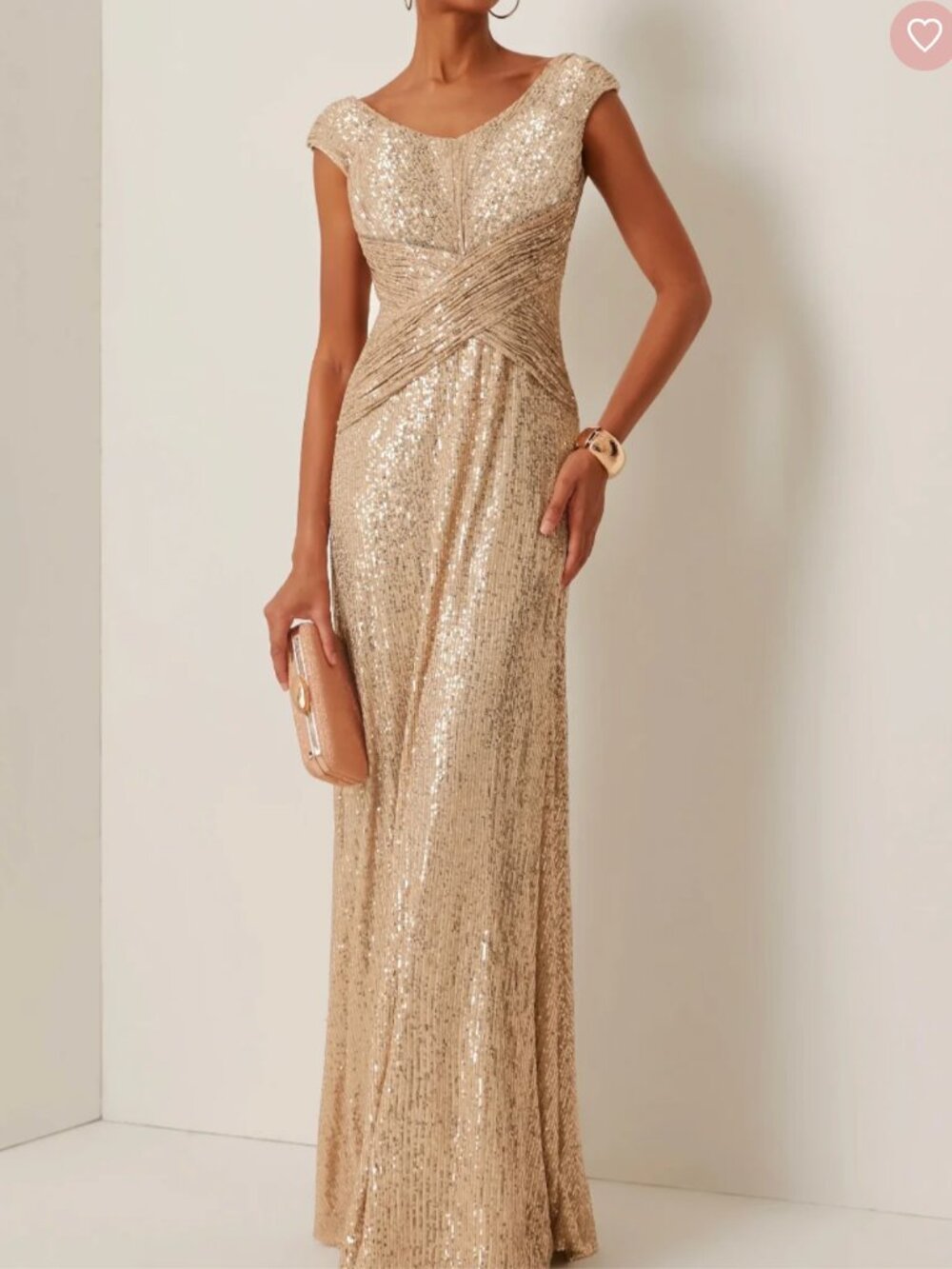 DreamyLily Women Golden Champagne Sequin Sleeveless Long A-line Gown Dress